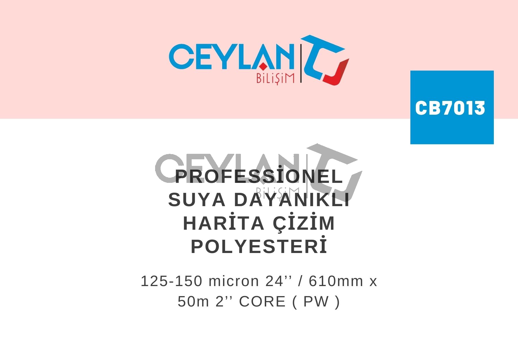 Professionel Suya Dayanıklı Harita Çizim Polyesteri 125-150 micron 24’’ / 610mm x 50m 2’’ CORE ( PW )