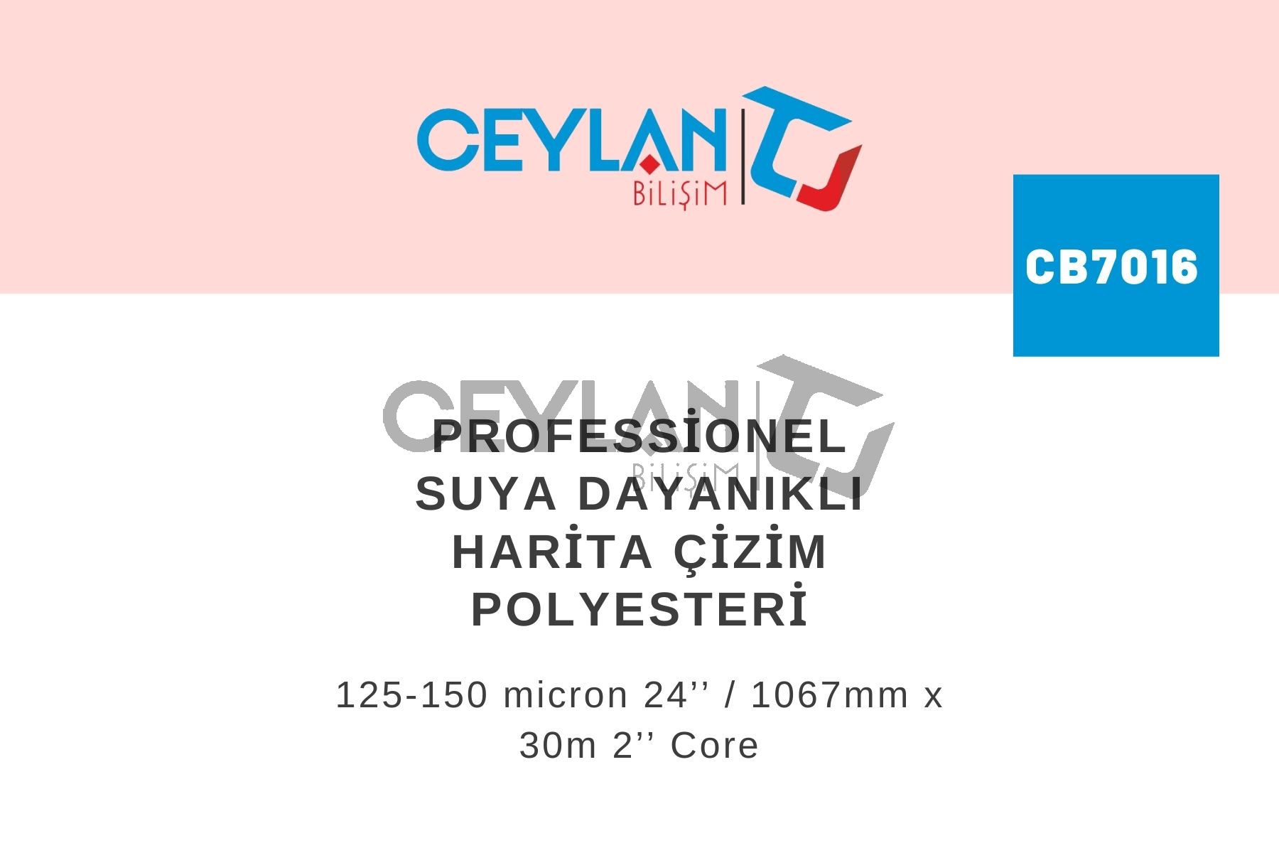 Professionel Suya Dayanıklı Harita Çizim Polyesteri 125-150 micron 24’’ / 1067mm x 30m 2’’ Core