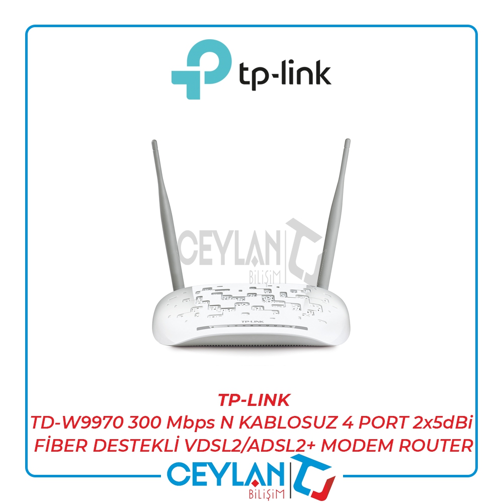 TP-LINK TD-W9970 300 Mbps N KABLOSUZ 4 PORT 2x5dBi FİBER DESTEKLİ VDSL2/ADSL2+ MODEM ROUTER