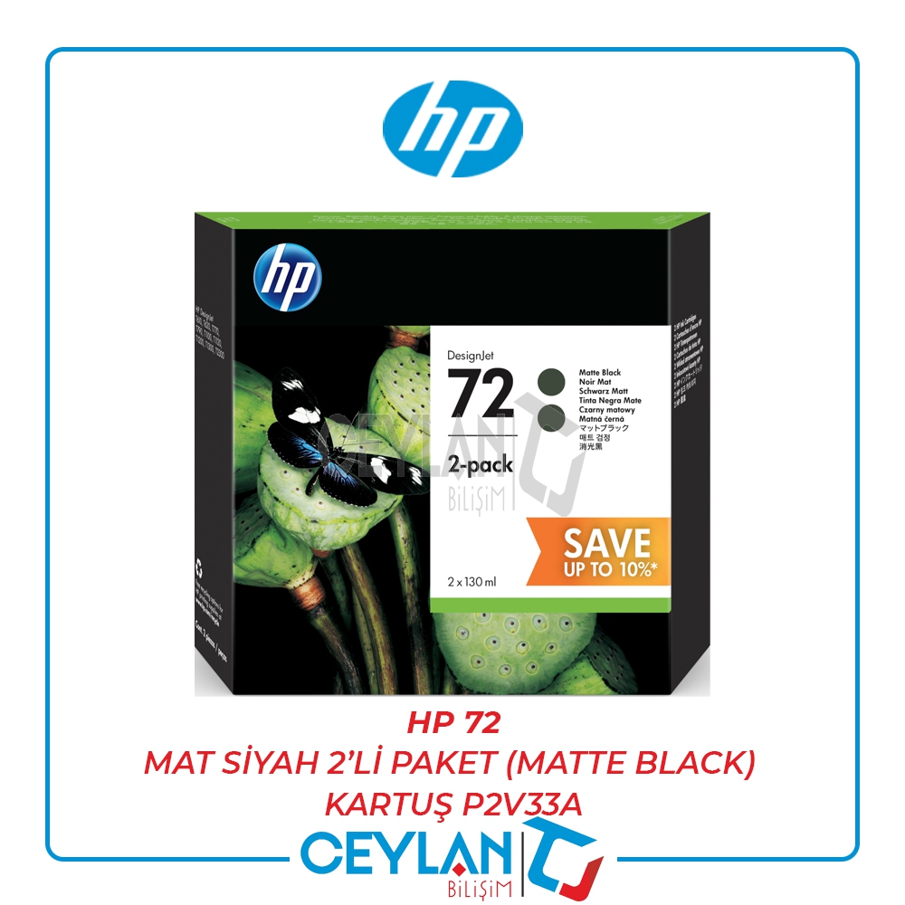 HP 72 MAT SİYAH 2’Lİ PAKET (MATTE BLACK) KARTUŞ P2V33A