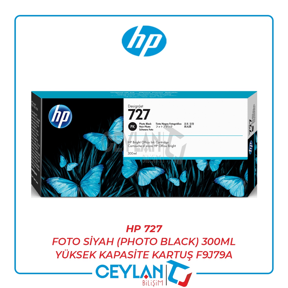 HP 727 FOTO SİYAH (PHOTO BLACK) 300ML YÜKSEK KAPASİTE  KARTUŞ F9J79A