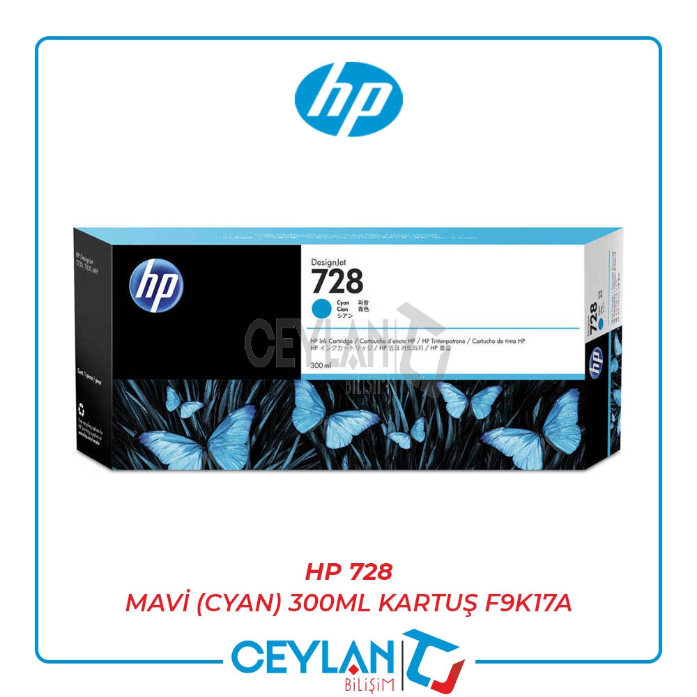 HP 728 MAVİ (CYAN) 300ML KARTUŞ F9K17A