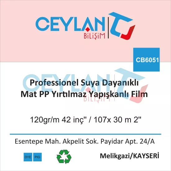 Professionel Suya Dayanıklı Mat PP Yırtılmaz Yapışkanlı Film