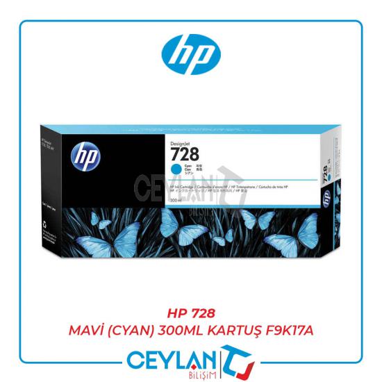 HP 728 Mavi (Cyan) 300ML Kartuş F9K17A
