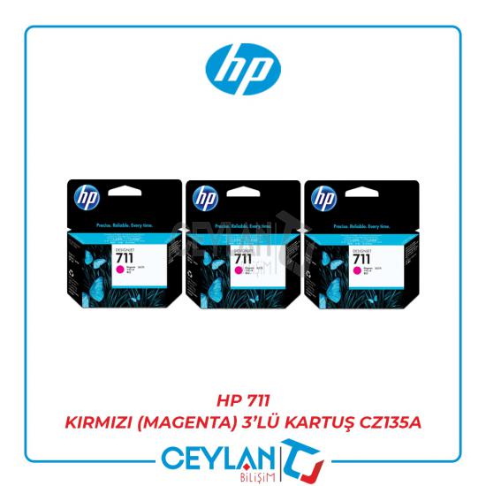 HP 711 Kırmızı (Magenta) 3’lü Kartuş CZ135A